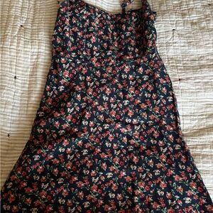 Floral Black Red Linen Mini Dress